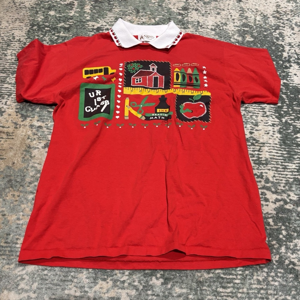 Vintage Cracker Barrel School Teacher Shirt Womens M Red USA 1993 Single Stitch